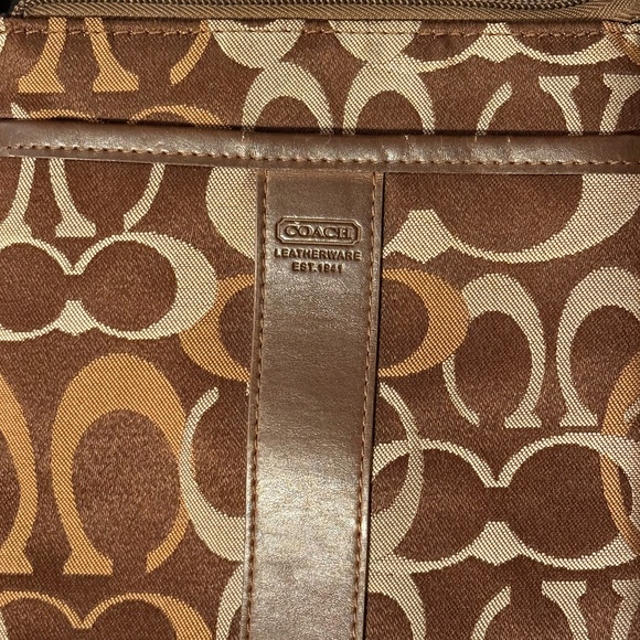 Coach Signature Canvas Brown, Tan and Cream Crossbody Bag with 3 pockets - Picture 2 of 5